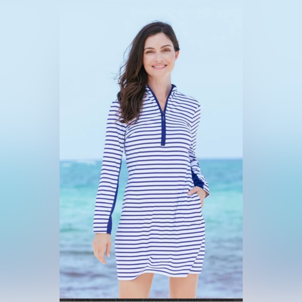 Cabana Life Navy Strip 3/4 zip Sport Dress size XL